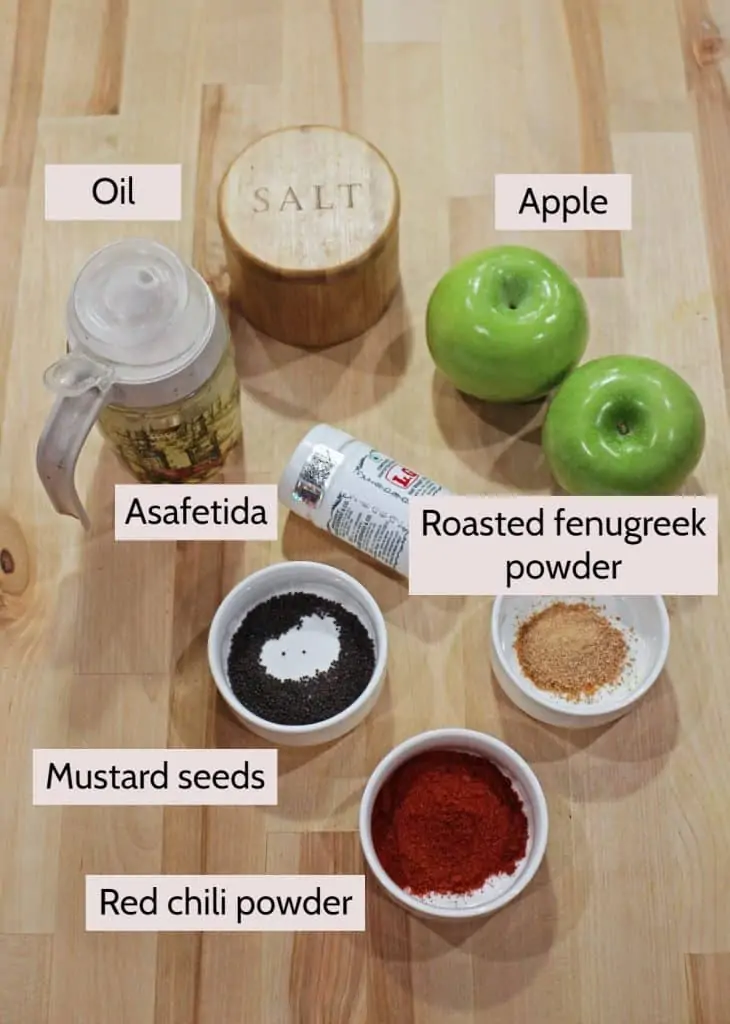 Ingredients needed to make green apple pickle