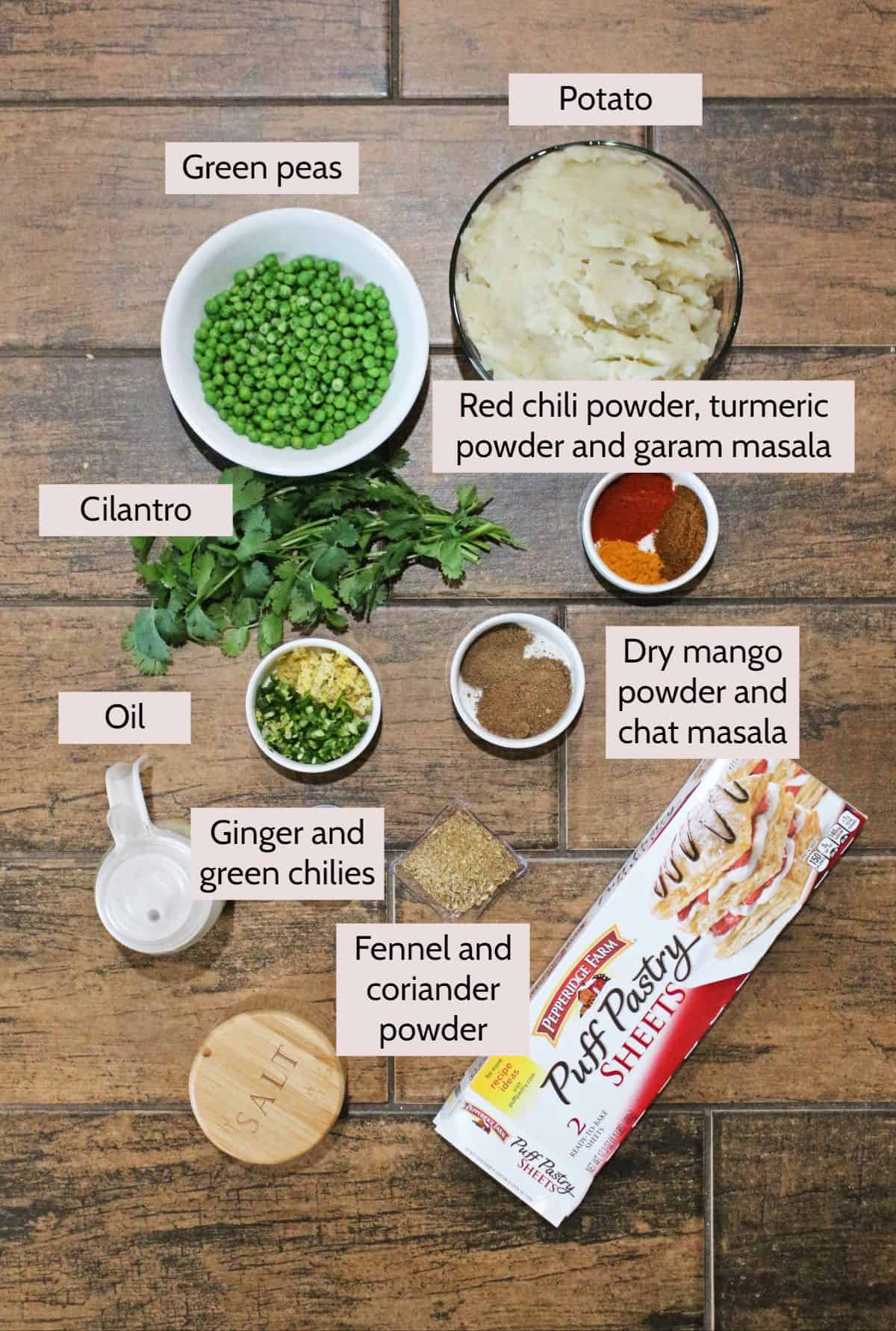 Ingredients needed to make pinwheel samosa