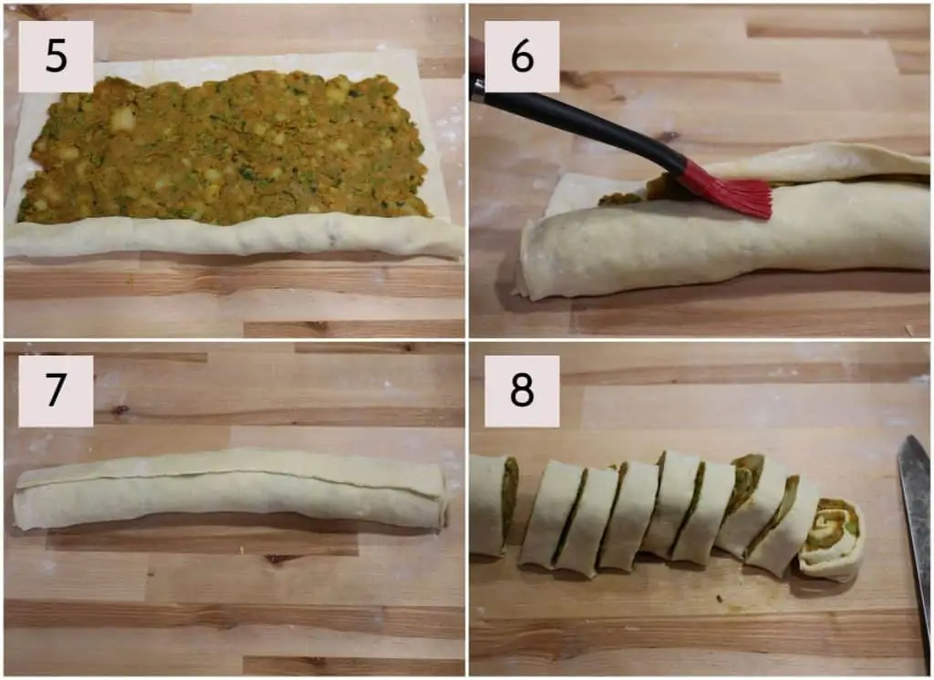 rolling puff pastry sheet with filling