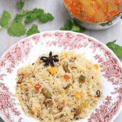 Vegetable Pulao served in a dish