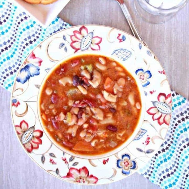 15 Bean instant pot soup in a white bowl - Featured Image