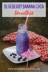 Smoothie in a glass bottle with straw.