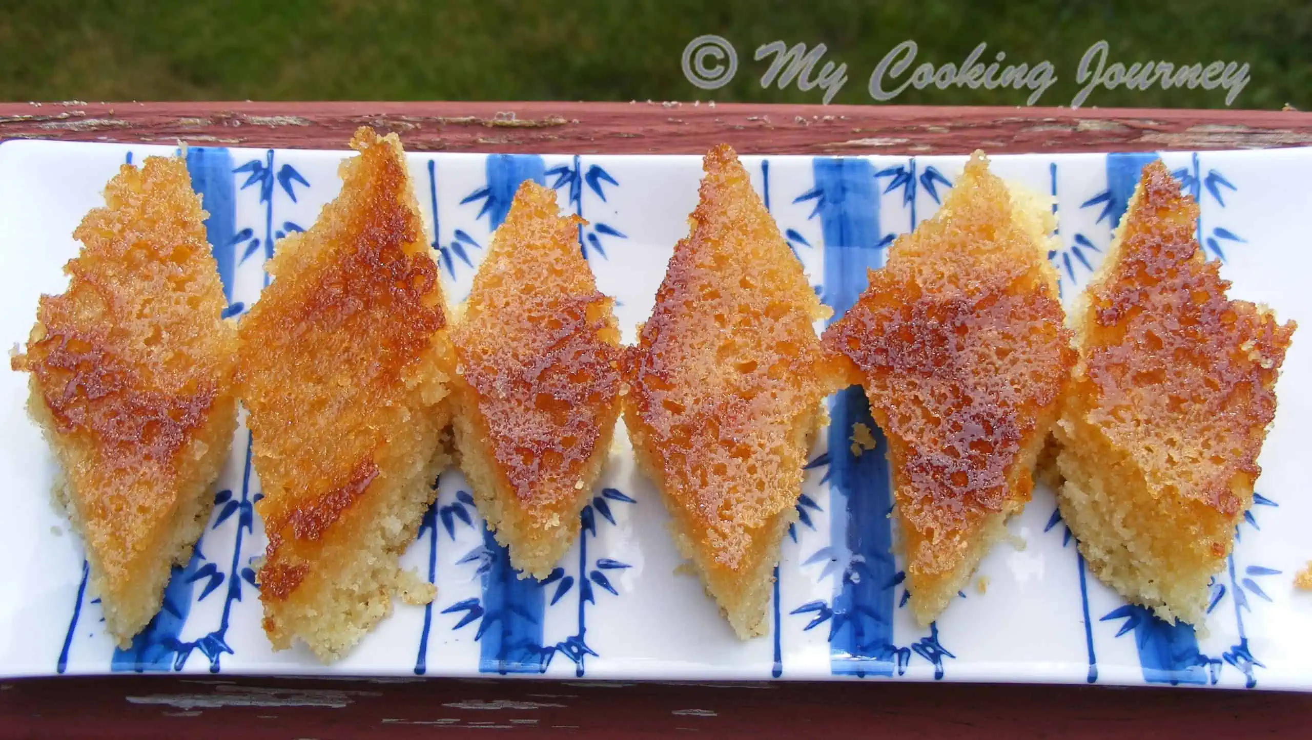 6 Honey Drizzled Semolina cake in a plate 