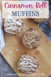 Muffins on a wooden tray with overlaying text.