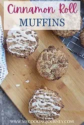 Muffins on a wooden tray with overlaying text.