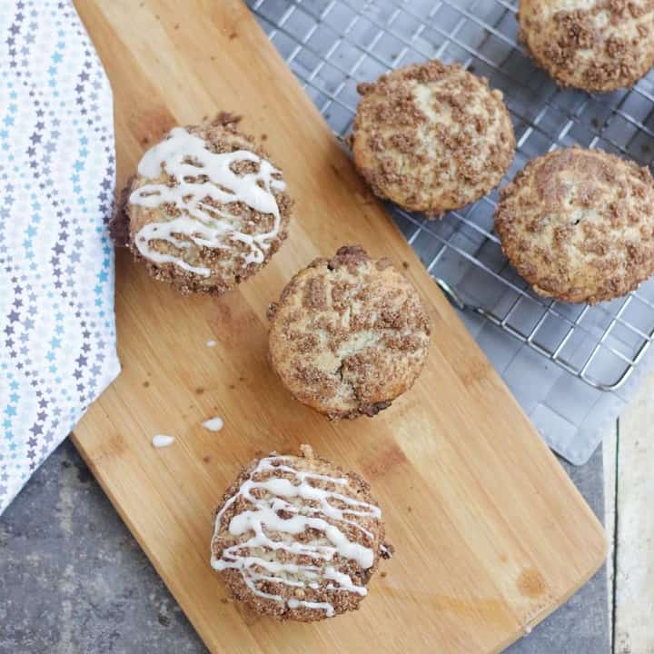cinnamon roll muffins with drizzle on top.