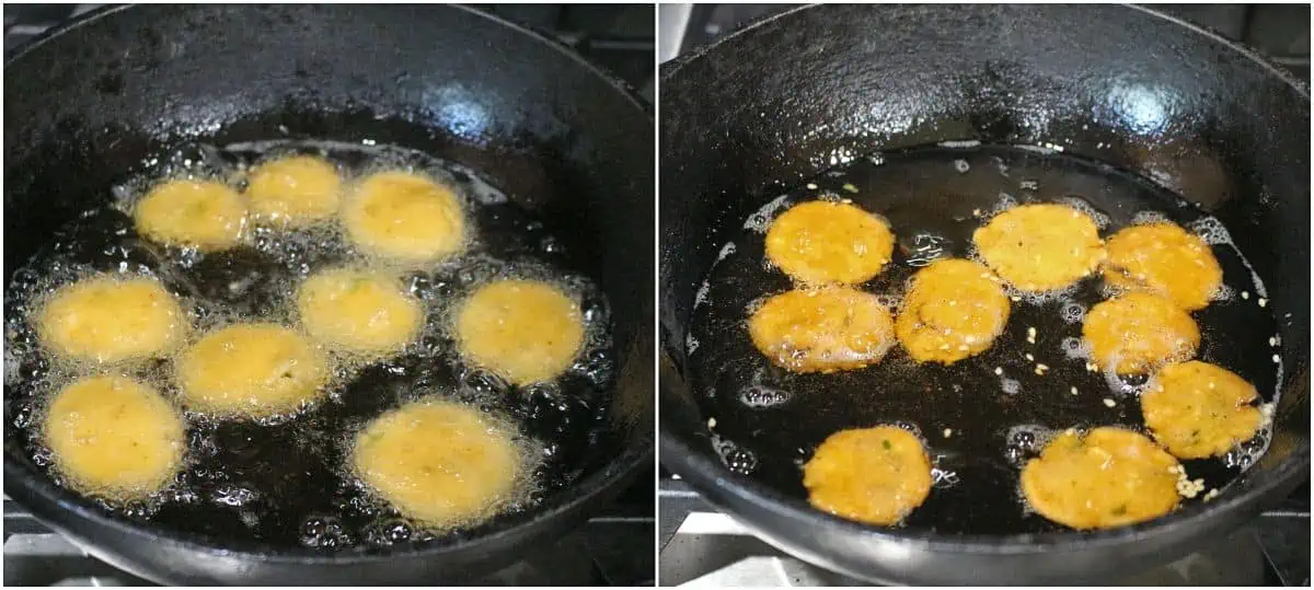 Frying button thattai in oil.