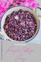 Purple cabbage stir fry with text.