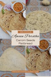 four picture collage of paratha with overlaying text.