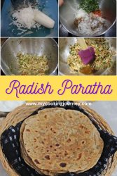 collage of mooli paratha with text overlay.