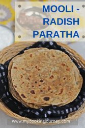 Radish paratha with text.