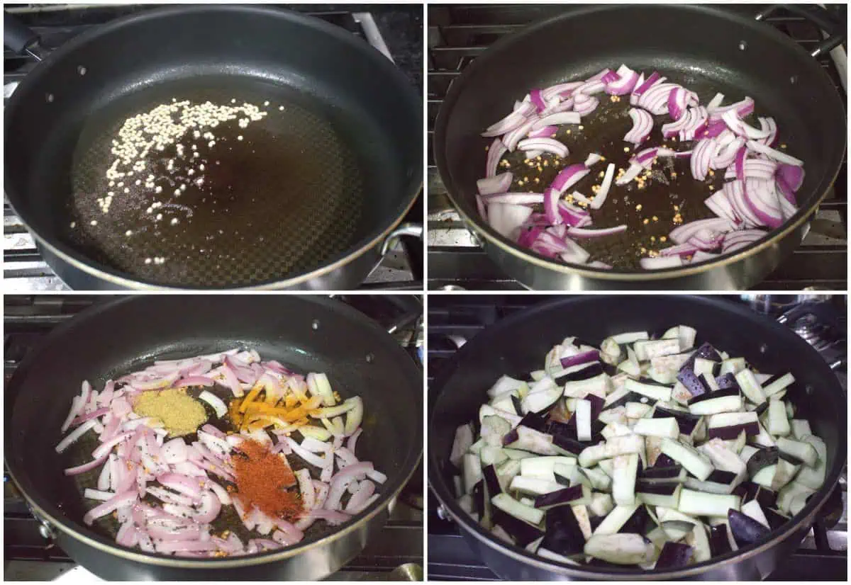 Process shot to make eggplant curry