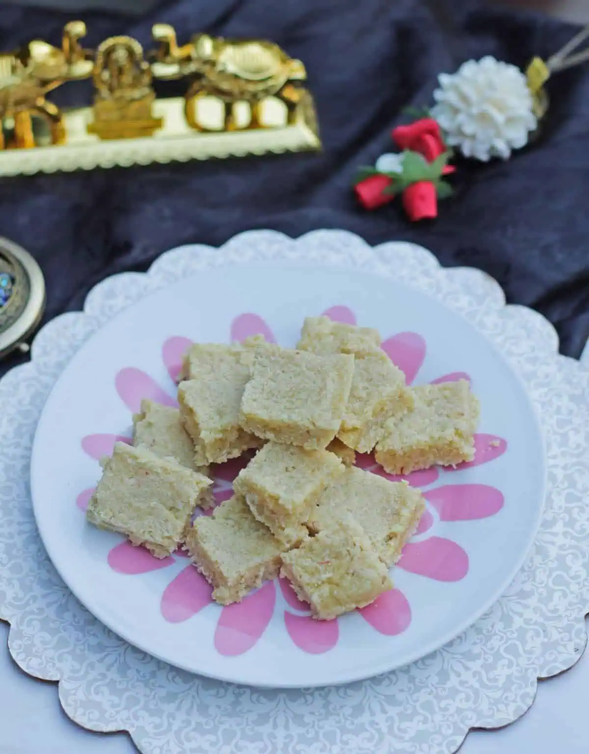 coconut burfi with almond powder.